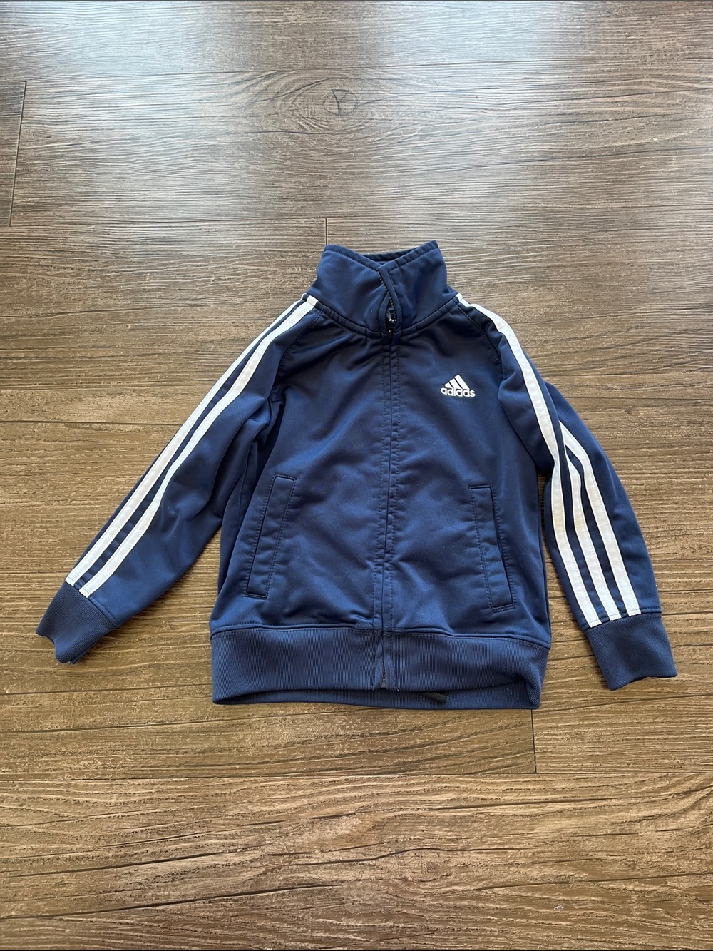 adidas Kids Navy Jacket with White Sleeve Stripes Size 3T
